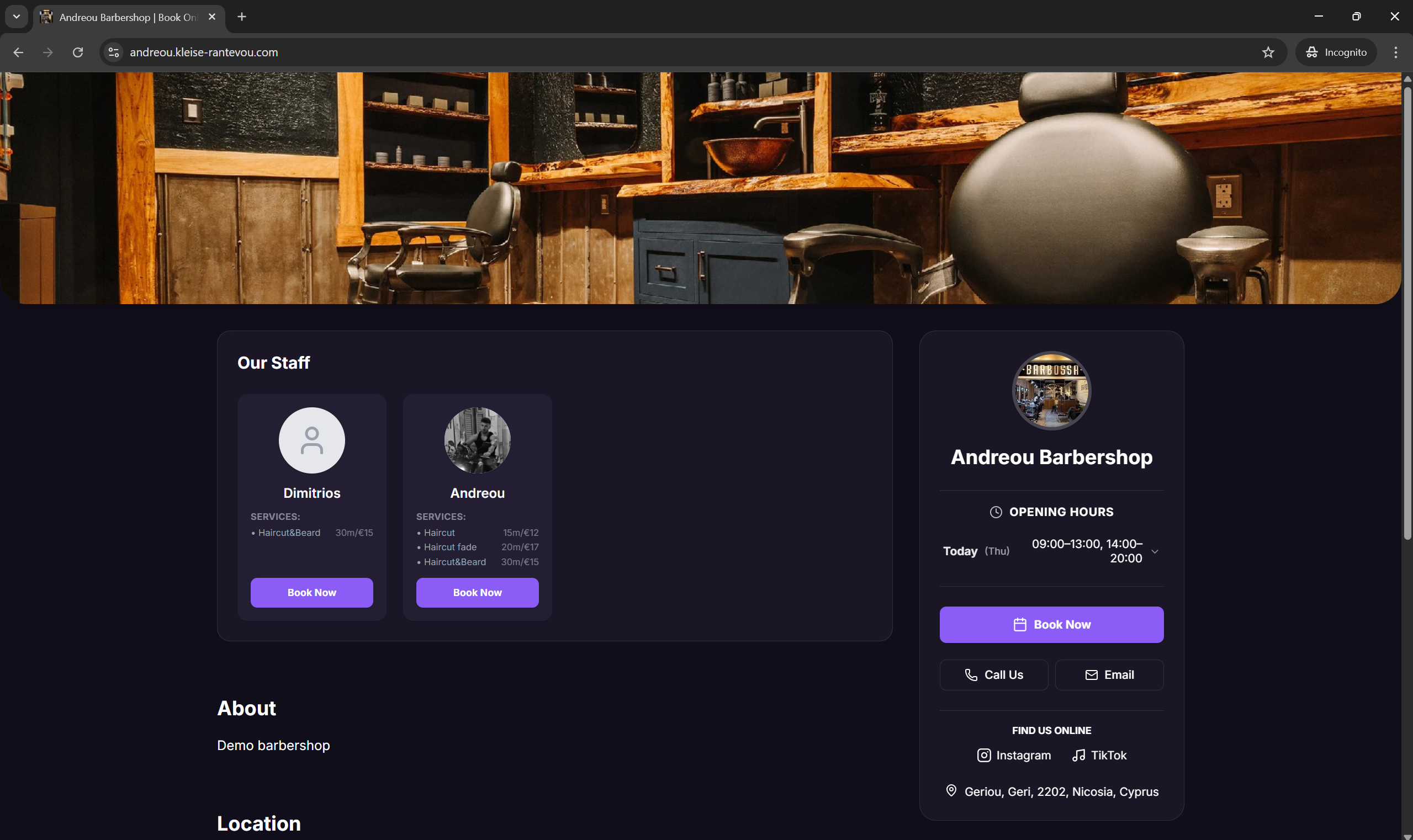 Barbershop booking website