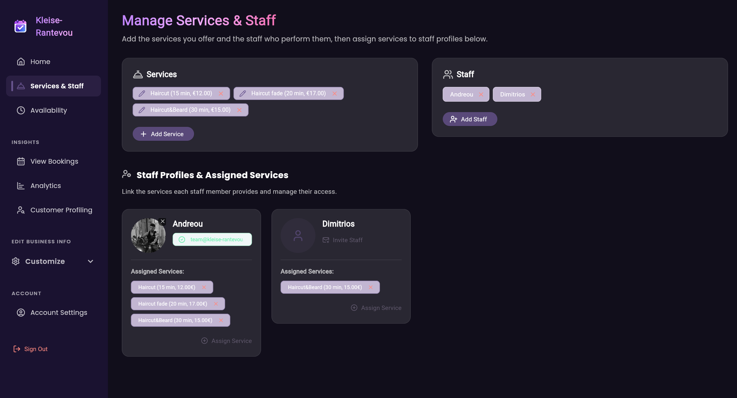 Staff and service management