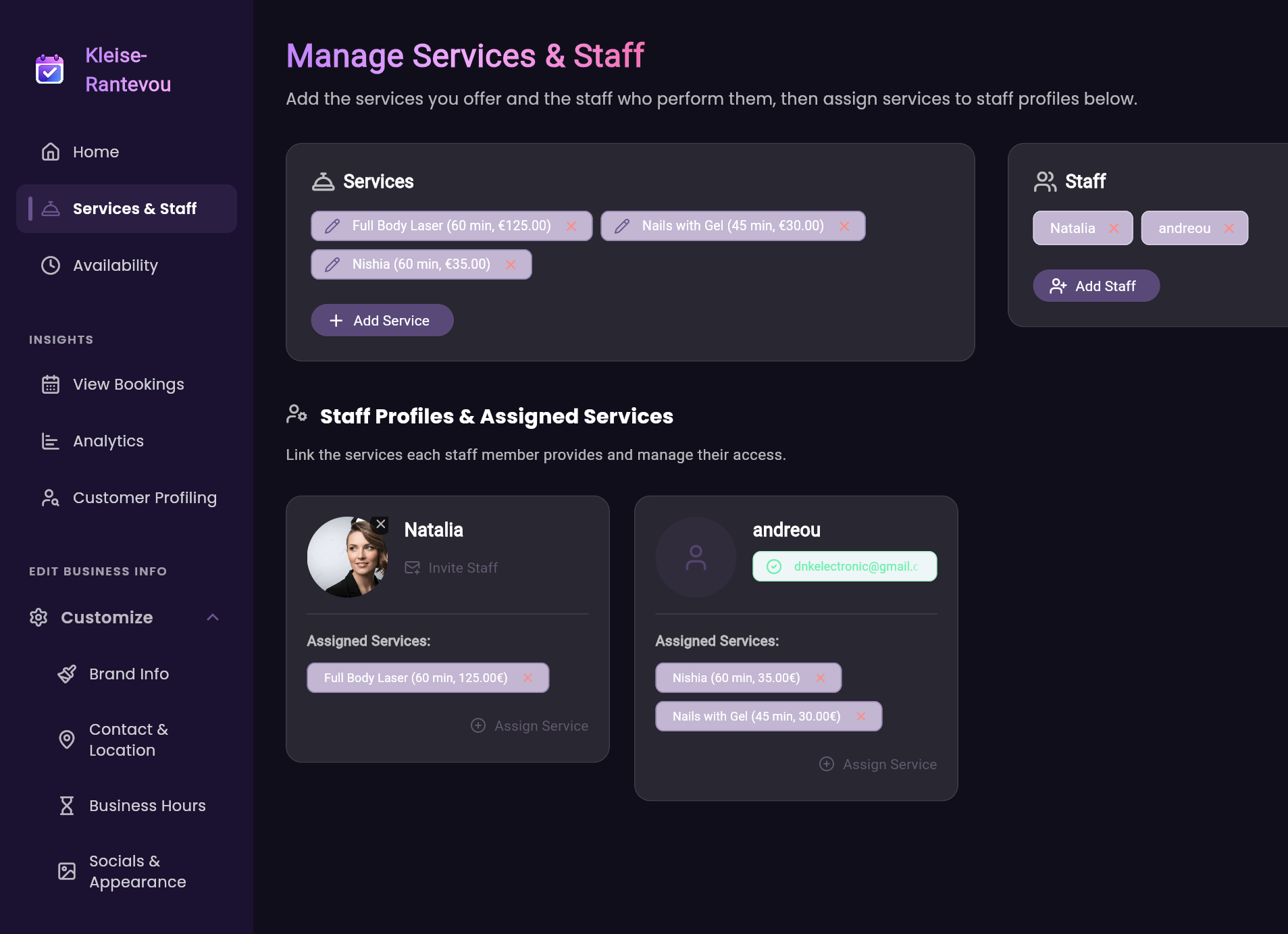 Saloon staff management
